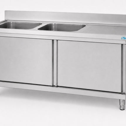 Saro Spülschrank mit Schiebetüren 1800mm 2 Becken links Edelstahl