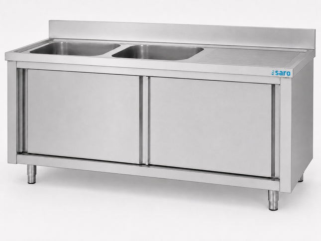 Saro Spülschrank mit Schiebetüren 1800mm 2 Becken links Edelstahl