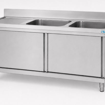 Saro Spülschrank mit Schiebetüren 1800mm 2 Becken rechts Edelstahl
