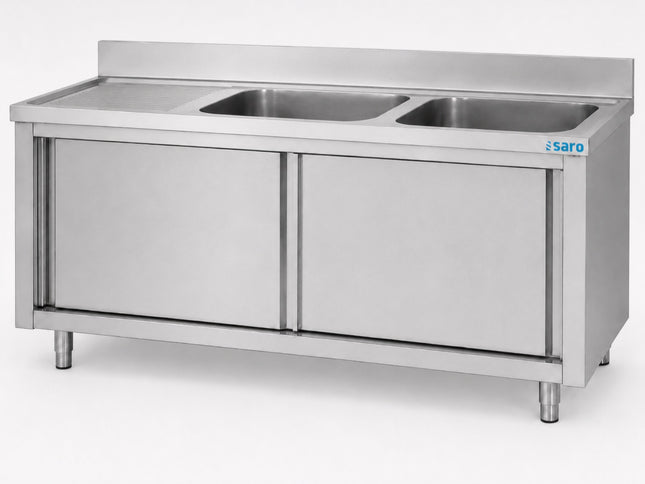 Saro Spülschrank mit Schiebetüren 1800mm 2 Becken rechts Edelstahl