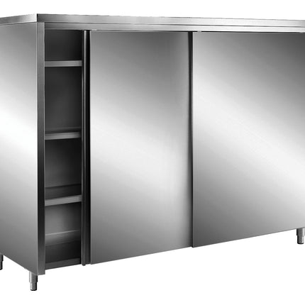Saro Edelstahl-Lagerschrank mit Schiebetüren AISI 430 Flachdach 1400x600 mm