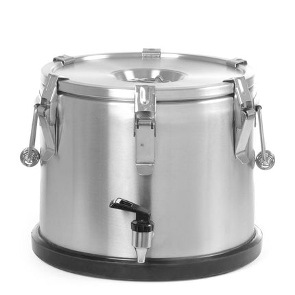 HENDI Isolierter tragbarer Behälter - mit Ablasshahn – Profi Line – 15 l – Silber – Ø 330 × H 280 mm – Produktansicht