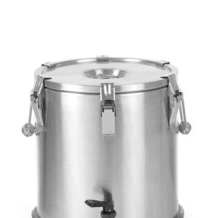 HENDI Isolierter tragbarer Behälter - mit Ablasshahn – Profi Line – 20 l – Silber – Ø 330 × H 360 mm – Produktansicht