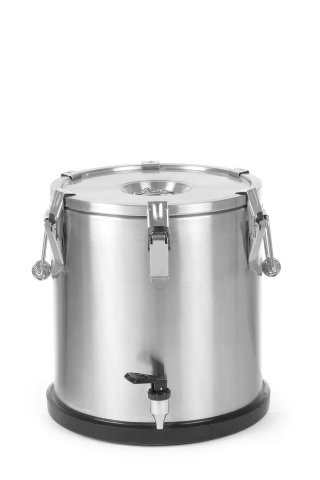 HENDI Isolierter tragbarer Behälter - mit Ablasshahn – Profi Line – 20 l – Silber – Ø 330 × H 360 mm – Produktansicht