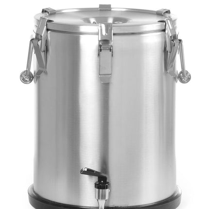 HENDI Isolierter tragbarer Behälter - mit Ablasshahn – Profi Line – 25 l – Silber – Ø 330 × H 430 mm – Produktansicht