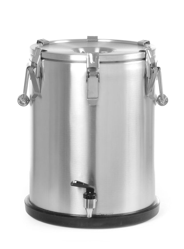 HENDI Isolierter tragbarer Behälter - mit Ablasshahn – Profi Line – 25 l – Silber – Ø 330 × H 430 mm – Produktansicht