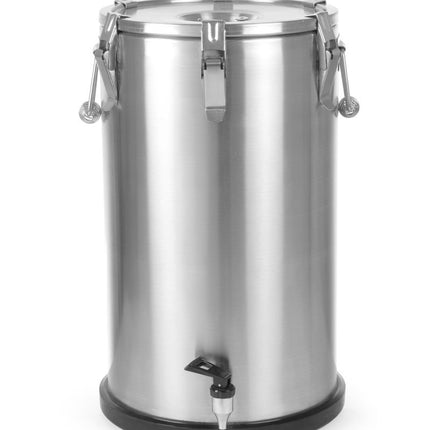 HENDI Isolierter tragbarer Behälter - mit Ablasshahn – Profi Line – 35 l – Silber – Ø 330 × H 570 mm – Produktansicht