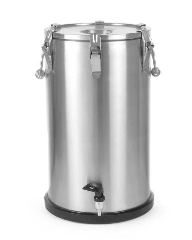 HENDI Isolierter tragbarer Behälter - mit Ablasshahn – Profi Line – 35 l – Silber – Ø 330 × H 570 mm – Produktansicht