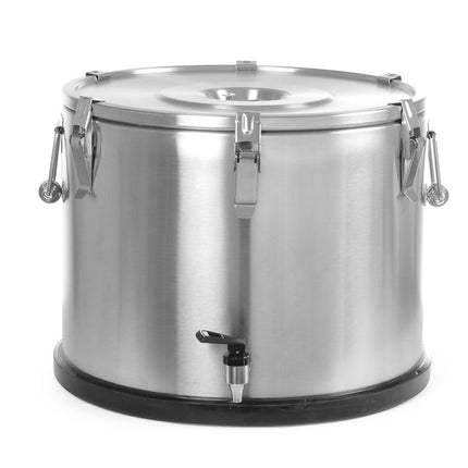 HENDI Isolierter tragbarer Behälter - mit Ablasshahn – Profi Line – 50 l – Silber – Ø 480 × H 380 mm – Produktansicht