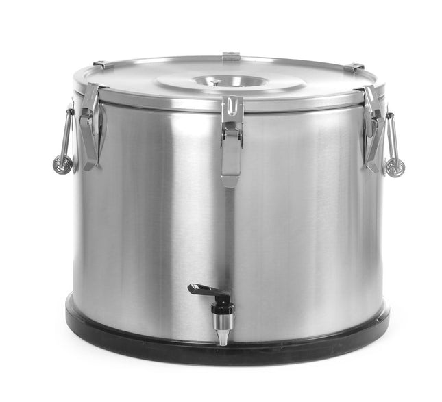 HENDI Isolierter tragbarer Behälter - mit Ablasshahn – Profi Line – 50 l – Silber – Ø 480 × H 380 mm – Produktansicht