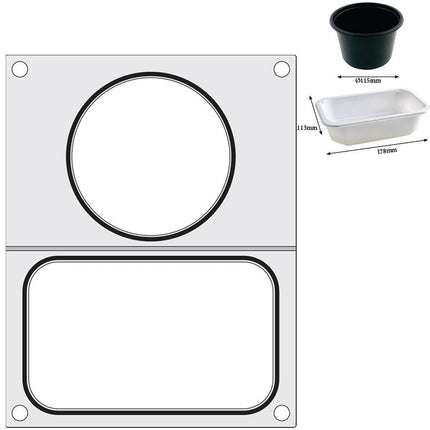 HENDI Matrize für Versiegelungsmaschine – zwei Behälter (1 × 178 × 113 mm – 1x Ø 115 mm) – weitere Produktansicht
