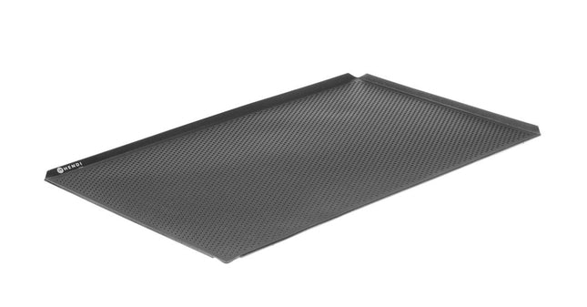 HENDI Blech – perforiert – antihaftbeschichtet – 4 Ränder – GN 1 / 1 – Schwarz – 530 × 325 × 10 mm – Rechteckig – Produktansicht