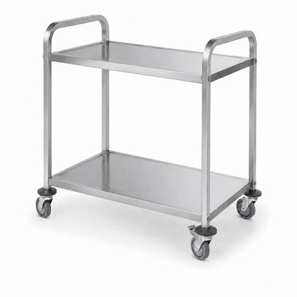 HENDI Servierwagen –  schmal –  verschraubt – Silber – 745 × 398 × H 810 mm – 2 Regalböden  – Produktansicht