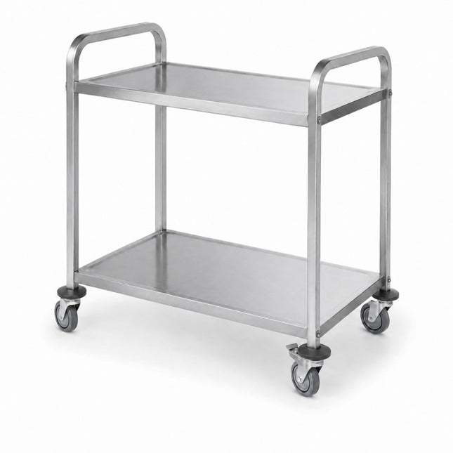 HENDI Servierwagen –  schmal –  verschraubt – Silber – 745 × 398 × H 810 mm – 2 Regalböden  – Produktansicht