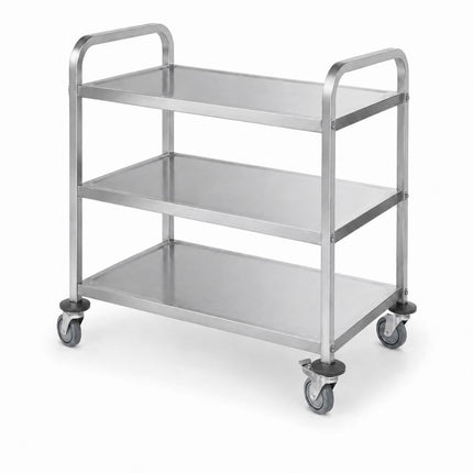 HENDI Servierwagen –  schmal –  verschraubt – Silber – 745 × 398 × H 810 mm – 3 Regalböden  – Produktansicht