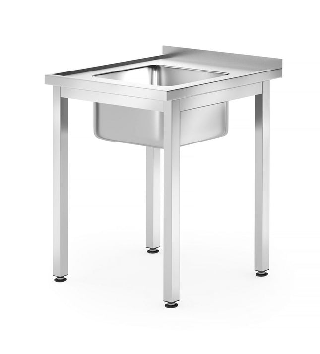 HENDI Spültisch – verschraubt –  Tiefe 600 mm – Profi Line – Waschbecken in der Mitte – 600 × 600 × H 850 mm – Produktansicht