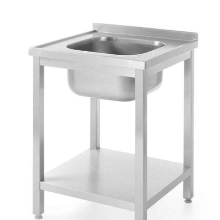 HENDI Waschtisch mit Ablage – verschraubt –  Tiefe 600 mm – Profi Line – Zentriert – 600 × 600 × H 850 mm – Produktansicht