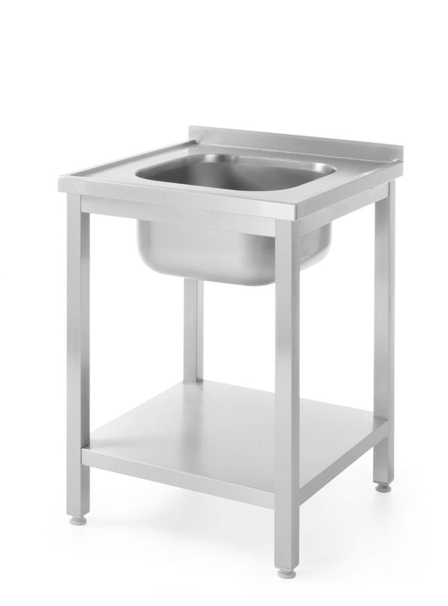HENDI Waschtisch mit Ablage – verschraubt –  Tiefe 600 mm – Profi Line – Zentriert – 600 × 600 × H 850 mm – Produktansicht