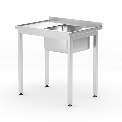 HENDI Waschtisch mit Ablage – verschraubt – Tiefe 600 mm – Profi Line – Rechte Seite – 800 × 600 × 850 mm – Produktansicht
