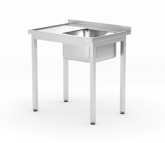 HENDI Waschtisch mit Ablage – verschraubt – Tiefe 600 mm – Profi Line – Rechte Seite – 800 × 600 × 850 mm – Produktansicht