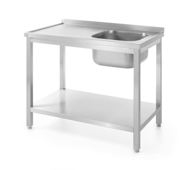 HENDI Waschtisch mit Ablage – verschraubt –  Tiefe 600 mm – Profi Line – Spüle rechts – 1000 × 600 × H 850 mm – Produktansicht