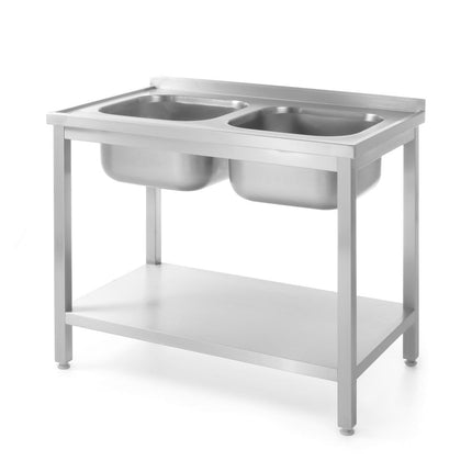 HENDI Tisch mit 2 Spülbecken und Ablage – verschraubt – Tiefe 600 mm – Profi Line – 1000 × 600 × 850 mm – Produktansicht