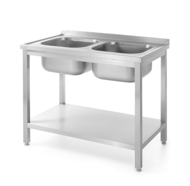 HENDI Tisch mit 2 Spülbecken und Ablage – verschraubt – Tiefe 600 mm – Profi Line – 1000 × 600 × 850 mm – Produktansicht