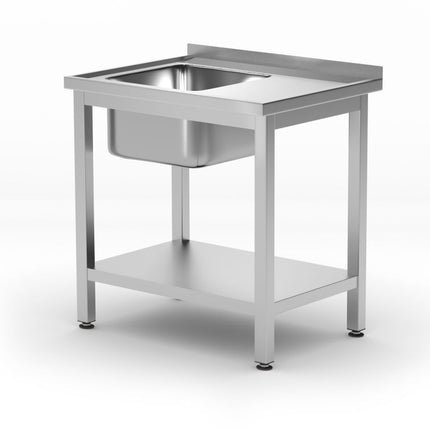 HENDI Waschtisch mit Ablage – verschraubt – Tiefe 600 mm – Profi Line – Linke Seite – 800 × 600 × 850 mm – Produktansicht