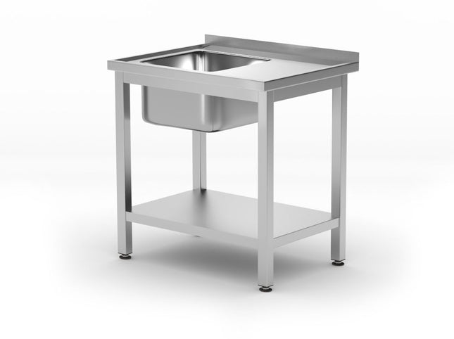 HENDI Waschtisch mit Ablage – verschraubt – Tiefe 600 mm – Profi Line – Linke Seite – 800 × 600 × 850 mm – Produktansicht