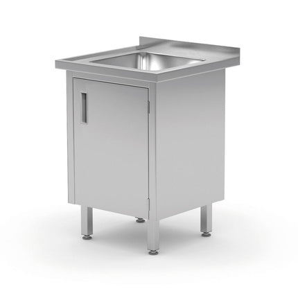 HENDI Waschtisch – verschweißt – mit Schrank- und Scharniertüren – Profi Line – 600 × 600 × 850 mm – Produktansicht