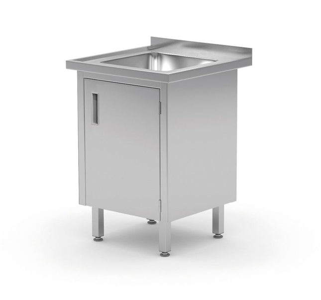 HENDI Waschtisch – verschweißt – mit Schrank- und Scharniertüren – Profi Line – 600 × 600 × 850 mm – Produktansicht