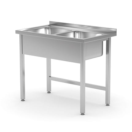HENDI Tisch mit 2 Spülbecken – verschweißt – Kitchen Line – 1000 × 600 × 850 mm – Produktansicht
