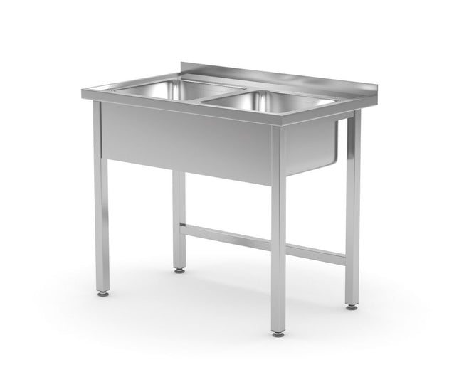 HENDI Tisch mit 2 Spülbecken – verschweißt – Kitchen Line – 1000 × 600 × 850 mm – Produktansicht