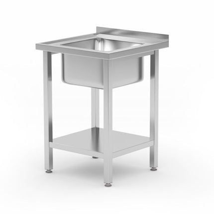 HENDI Spültisch mit Ablage –  verschraubt – Kitchen Line – Waschbecken in der Mitte – 600 × 600 × H 850 mm – Produktansicht