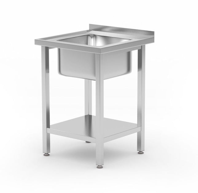 HENDI Spültisch mit Ablage –  verschraubt – Kitchen Line – Waschbecken in der Mitte – 600 × 600 × H 850 mm – Produktansicht