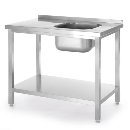 HENDI Spültisch mit Ablage – verschraubt – Kitchen Line – Spülbecken auf der rechten Seite – 800 × 600 × 850 mm – Produktansicht