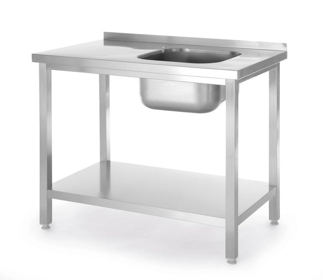 HENDI Spültisch mit Ablage – verschraubt – Kitchen Line – Spülbecken auf der rechten Seite – 800 × 600 × 850 mm – Produktansicht
