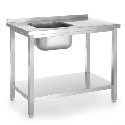 HENDI Spültisch mit Ablage – verschraubt – Kitchen Line – Spülbecken auf der linken Seite – 800 × 600 × 850 mm – Produktansicht