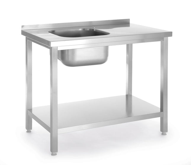 HENDI Spültisch mit Ablage – verschraubt – Kitchen Line – Spülbecken auf der linken Seite – 800 × 600 × 850 mm – Produktansicht