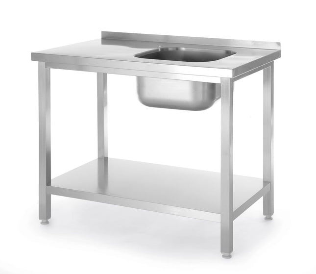 HENDI Spültisch mit Ablage –  verschraubt – Kitchen Line – Spülbecken auf der linken Seite – 1000 × 600 × H 850 mm – Produktansicht