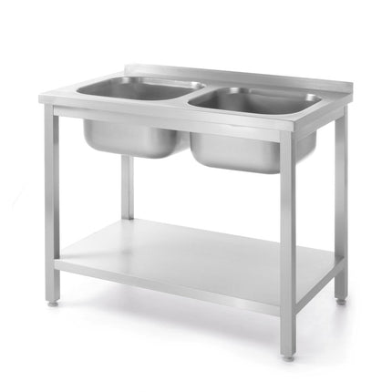 HENDI Tisch mit 2 Spülbecken und Ablage –  verschraubt – Kitchen Line – 1000 × 600 × H 850 mm – Produktansicht