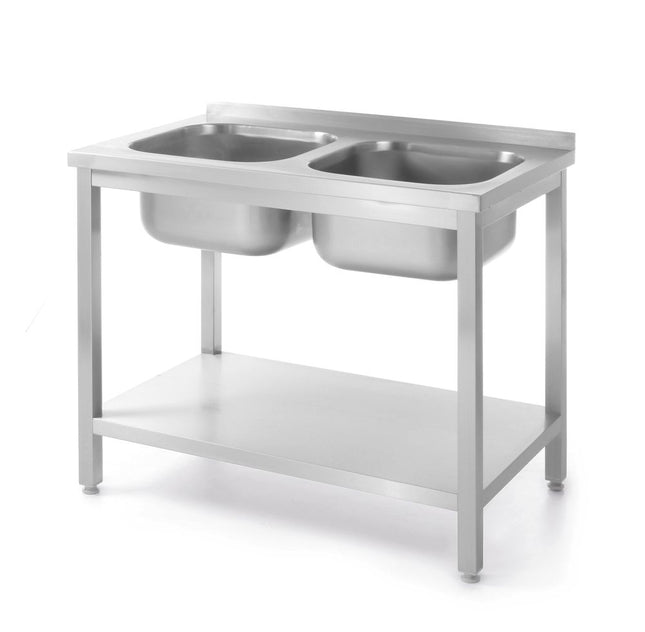 HENDI Tisch mit 2 Spülbecken und Ablage –  verschraubt – Kitchen Line – 1000 × 600 × H 850 mm – Produktansicht