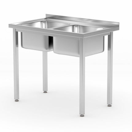 HENDI Tisch mit 2 Spülbecken – verschraubt – Kitchen Line – 1000 × 600 × H 850 mm – Produktansicht