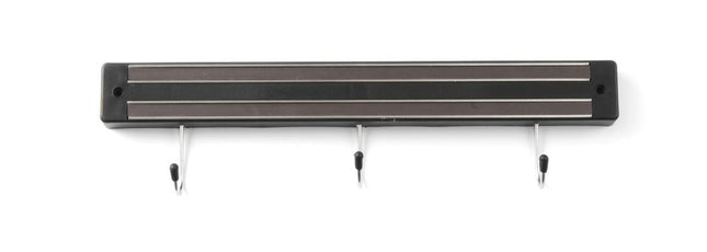 HENDI Messermagnetleiste mit Haken – 3 Haken – Schwarz – 340 mm – Produktansicht
