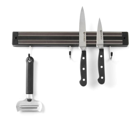 HENDI Messermagnetleiste mit Haken – 3 Haken – Schwarz – 340 mm – weitere Produktansicht