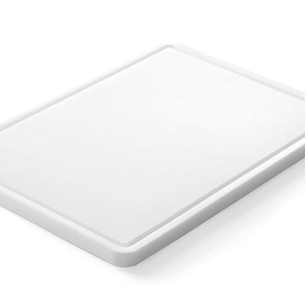 HENDI Schneidbrett mit Rille – Weiß – 355 × 250 × H 15 mm – Produktansicht