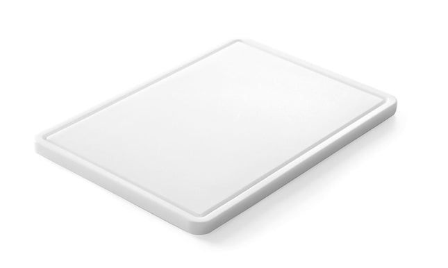 HENDI Schneidbrett mit Rille – Weiß – 355 × 250 × H 15 mm – Produktansicht