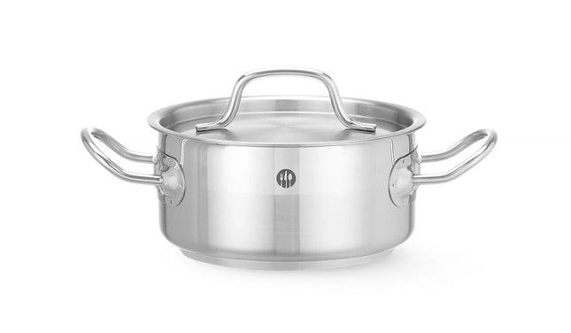HENDI Kochtopf – niedrig - mit Deckel – Profi Line – 1.5 l – Ø 160 × H 75 mm – Produktansicht