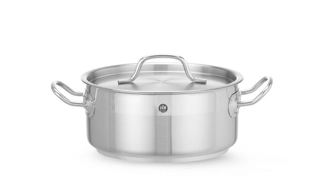 HENDI Kochtopf – niedrig - mit Deckel – Profi Line – 2.8 l – Ø 200 × H 90 mm – Produktansicht