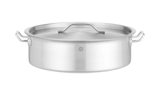 HENDI Kochtopf –  niedrig - mit Deckel – 10 – 8 l – Rund – Ø 360 × H 110 mm – Produktansicht